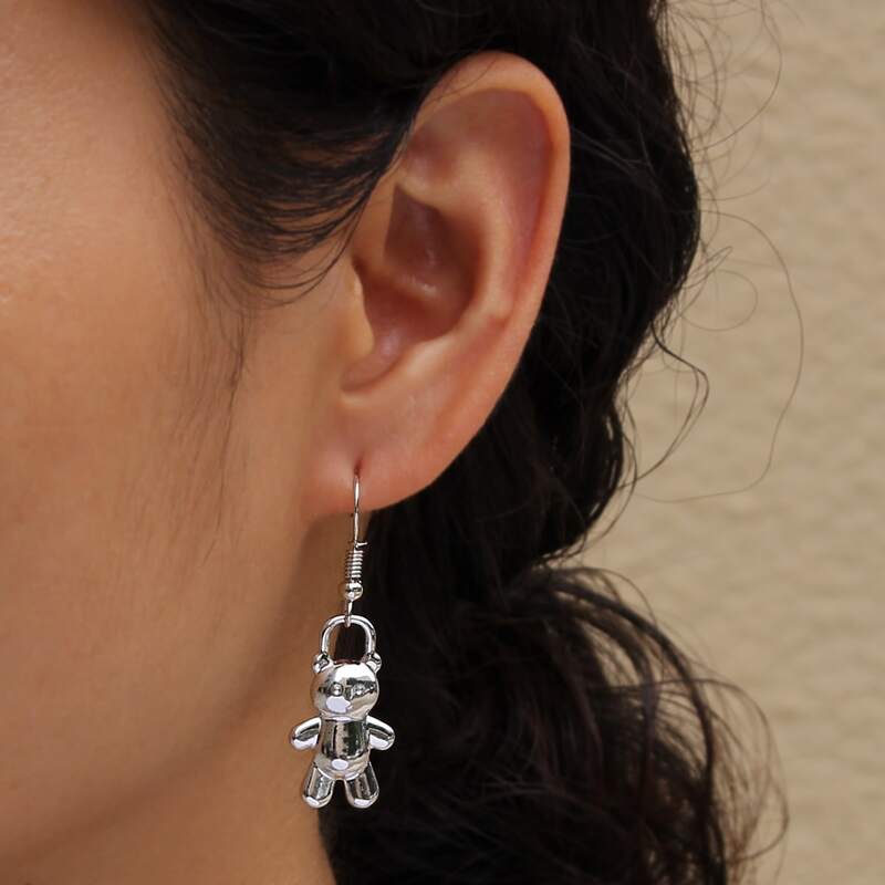 

Bear Drop Earrings, Silver