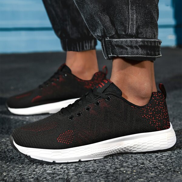 

Men Knit Panel Lace Up Front Sneakers, Black
