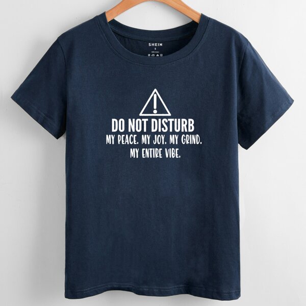 

Slogan Graphic Crew Neck Tee, Navy blue