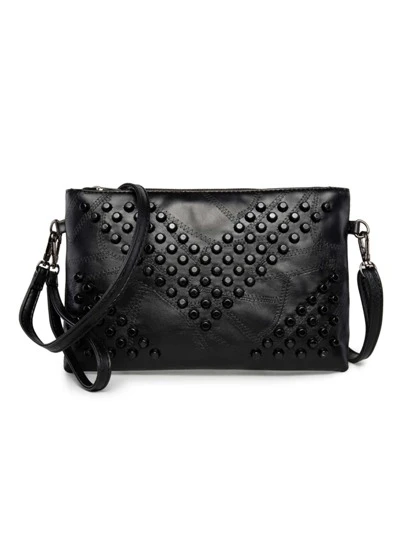 1pc Fashion V-Shape Rivet Decor Capacity Crossbody Bag With Multiple Pockets, Versatile Use As Handbag Or Shoulder Bag, Suitable For Gifts, Shopping, Dating