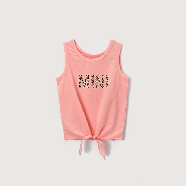 

Toddler Girls Leopard Letter Knot Hem Tank Top, Pink