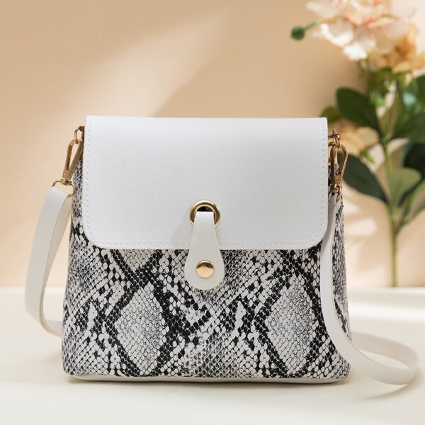 

Snakeskin Flap Crossbody Bag, White