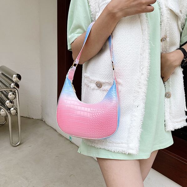 

Ombre Croc Embossed Baguette Bag, Multicolor