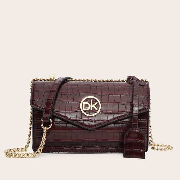 

Croc Embossed Flap Crossbody Bag, Burgundy