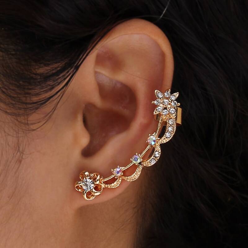 

1pc Rhinestone Ear Cuff, Gold