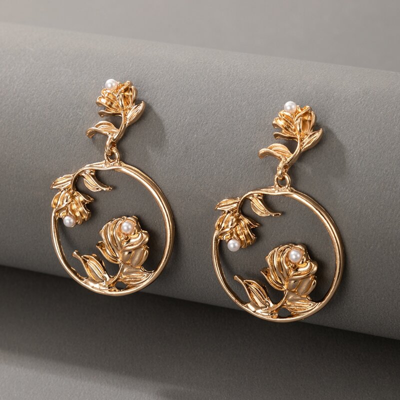 

Flower Drop Earrings, Gold