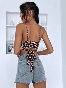 SHEIN VCAY Áo hai dây Buộc lại Hoa Boho - Nhiều màu - Xem 2