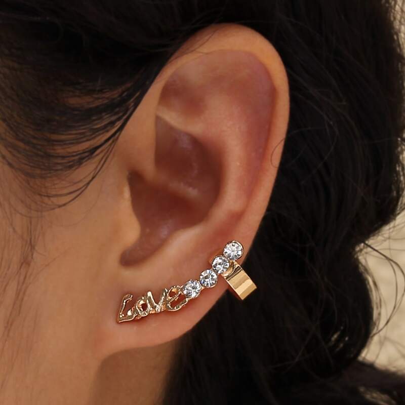 

1pc Letter & Rhinestone Ear Cuff, Gold