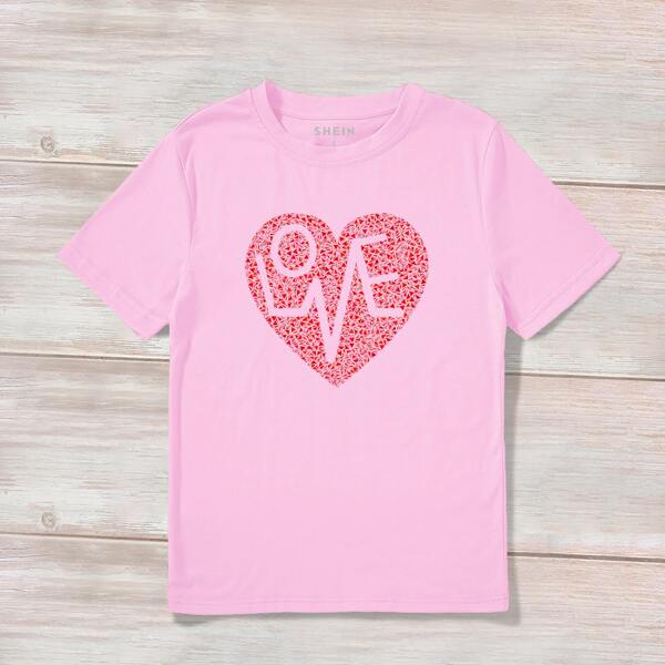 

Heart And Letter Graphic Tee, Baby pink