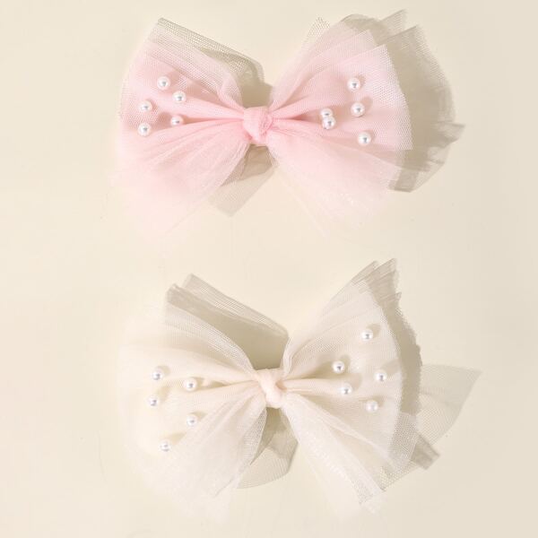 

2pcs Toddler Girls Faux Pearl & Bow Decor Hair Clip, Multicolor