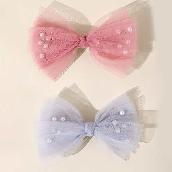 

2pcs Toddler Girls Faux Pearl & Bow Decor Hair Clip, Multicolor