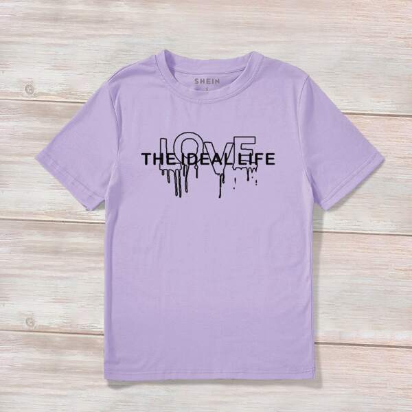 

Letter Graphic Short Sleeve Tee, Lilac purple
