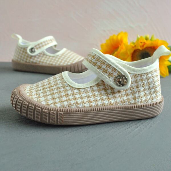 

Toddler Girls Plaid Velcro Strap Flats, Beige