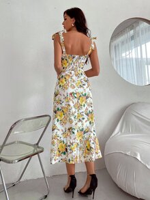 滿版印花荷葉邊下擺吊帶連衣裙 - 彩色 - 查看 2