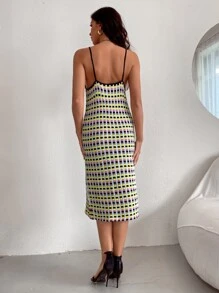 Plaid Contrast Binding Knit Dress - Multicolor - View 2