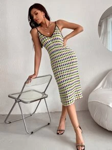 Plaid Contrast Binding Knit Dress - Multicolor - View 3