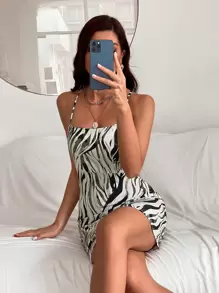 GENKIRA Đầm Hội Chữ thập Sọc ngựa vằn Gợi cảm - Nhiều màu - Xem 3