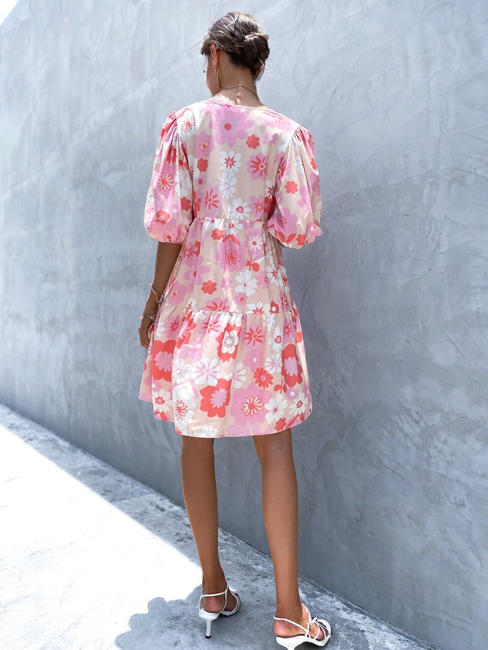 Floral Lace Insert Smock Dress