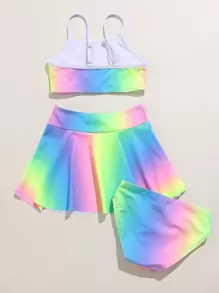 Tween Girl 3 件装渐变色比基尼套装（带裙子）夏季海滩 - 彩色 - 查看 2