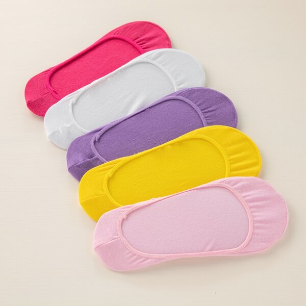 

5pairs Toddler Girls Solid Invisible Socks, Multicolor