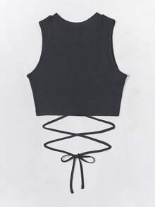 SHEIN Unity Camiseta sin mangas con cordones en la cintura - Gris Oscuro - Ver 2