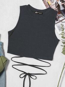 SHEIN Unity Camiseta sin mangas con cordones en la cintura - Gris Oscuro - Ver 3