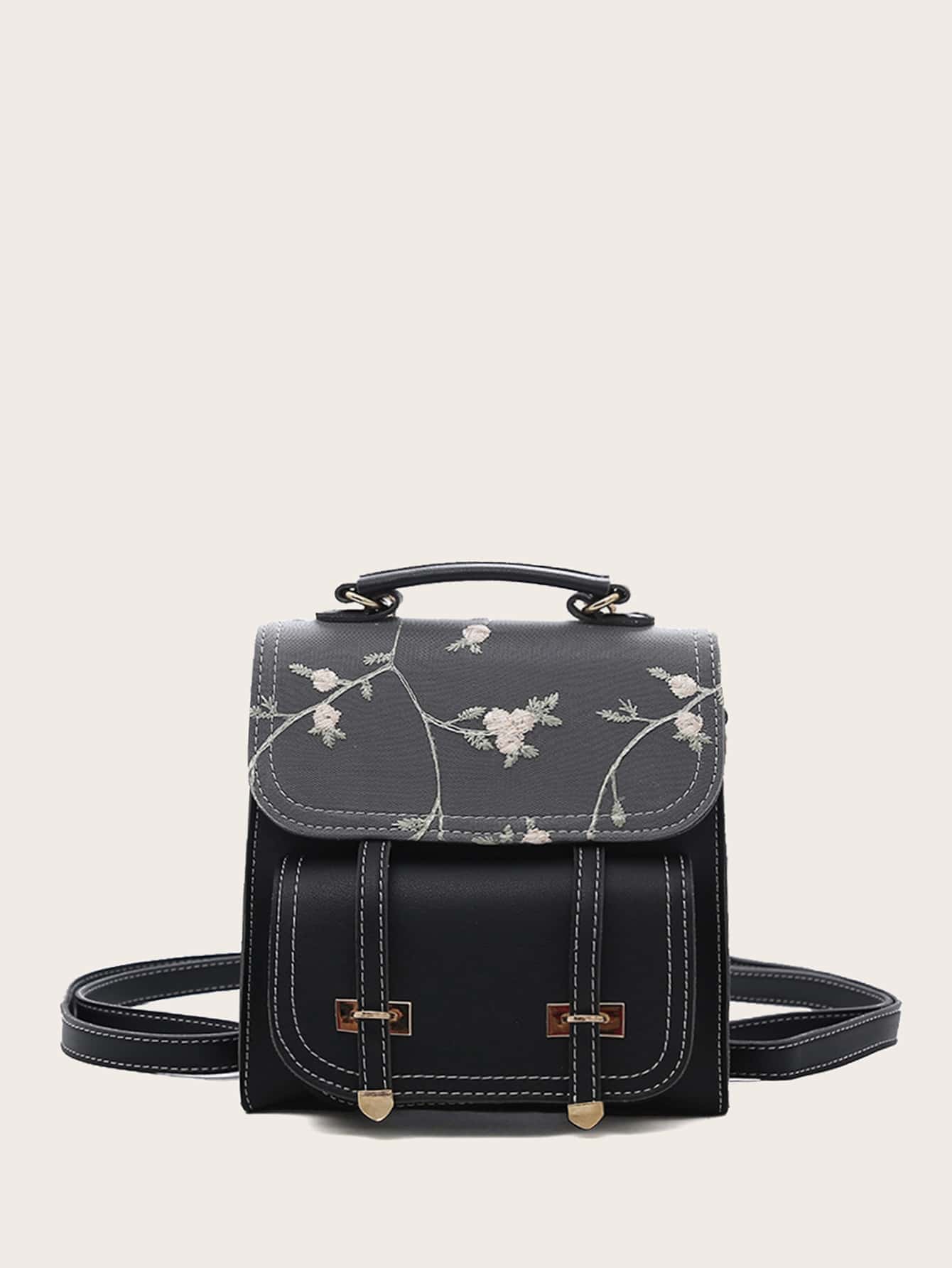Floral embroidered leather backpack Clearance