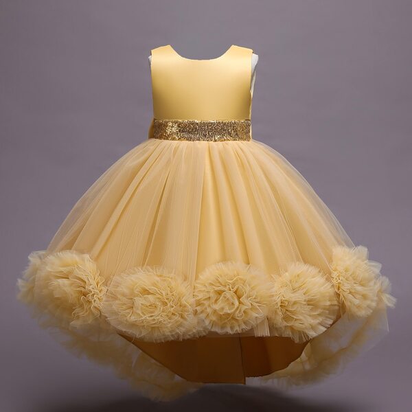 

Girls Contrast Mesh Hem 3D Floral Party Dress, Yellow