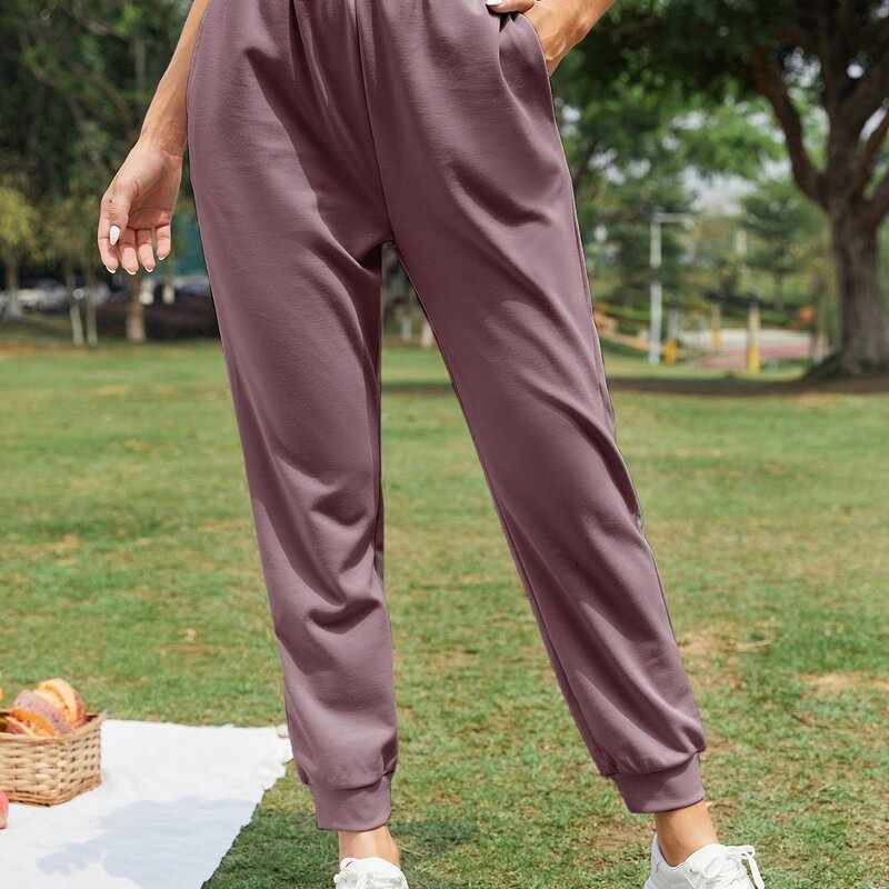 

Elastic Waist Solid Sports Sweatpants, Dusty purple