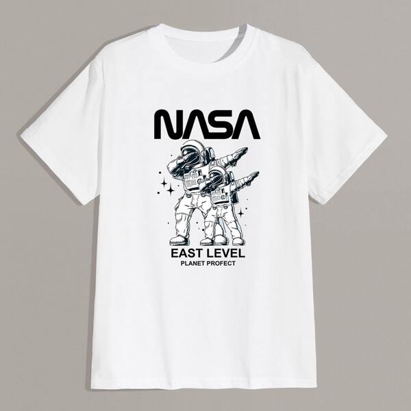 

Men Astronaut And Letter Graphic Tee, White