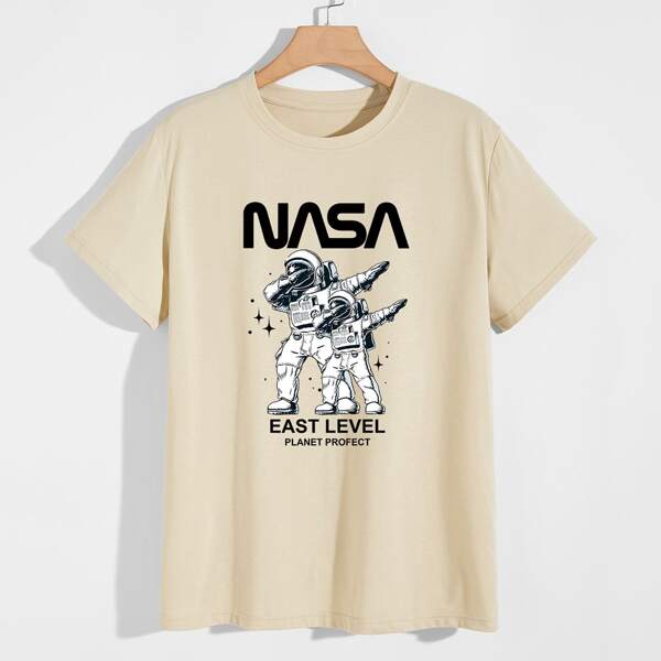 

Men Astronaut And Letter Graphic Tee, Khaki