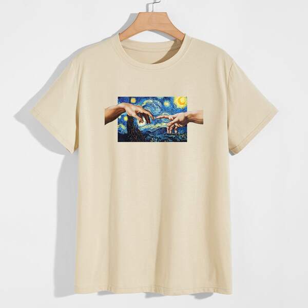 

Men Figure & Van Gogh Painting Print Tee, Khaki
