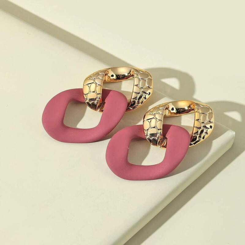 

Color Block Drop Earrings, Hot pink