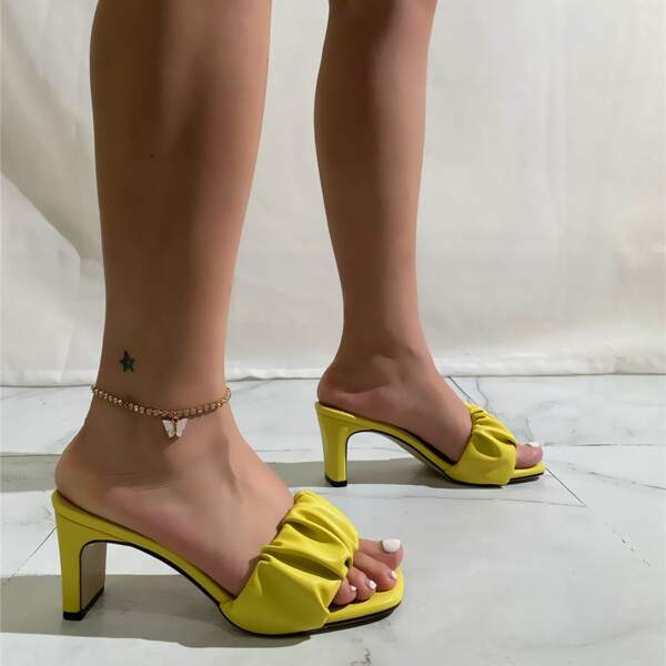 

Minimalist Ruched Design Sandal Mules, Yellow