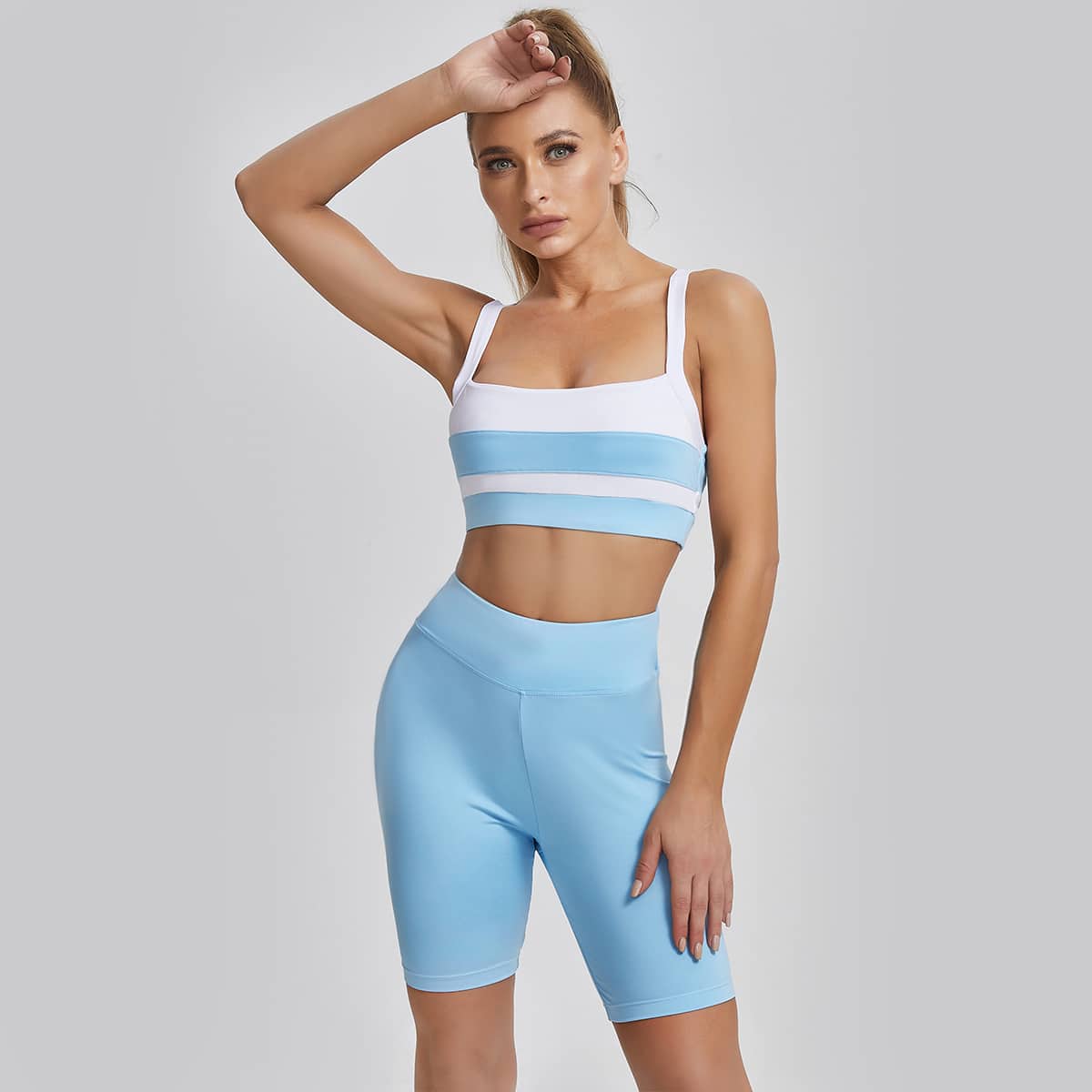 

Breathable Softness Color Block Sports Set, Baby blue