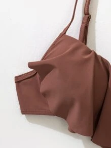 SHEIN Swim Summer Beach Flounce Push Up Bikini Top - Redwood - View 6