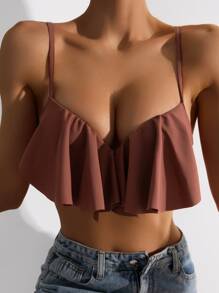 SHEIN Swim Summer Beach Flounce Push Up Bikini Top - Redwood - View 7