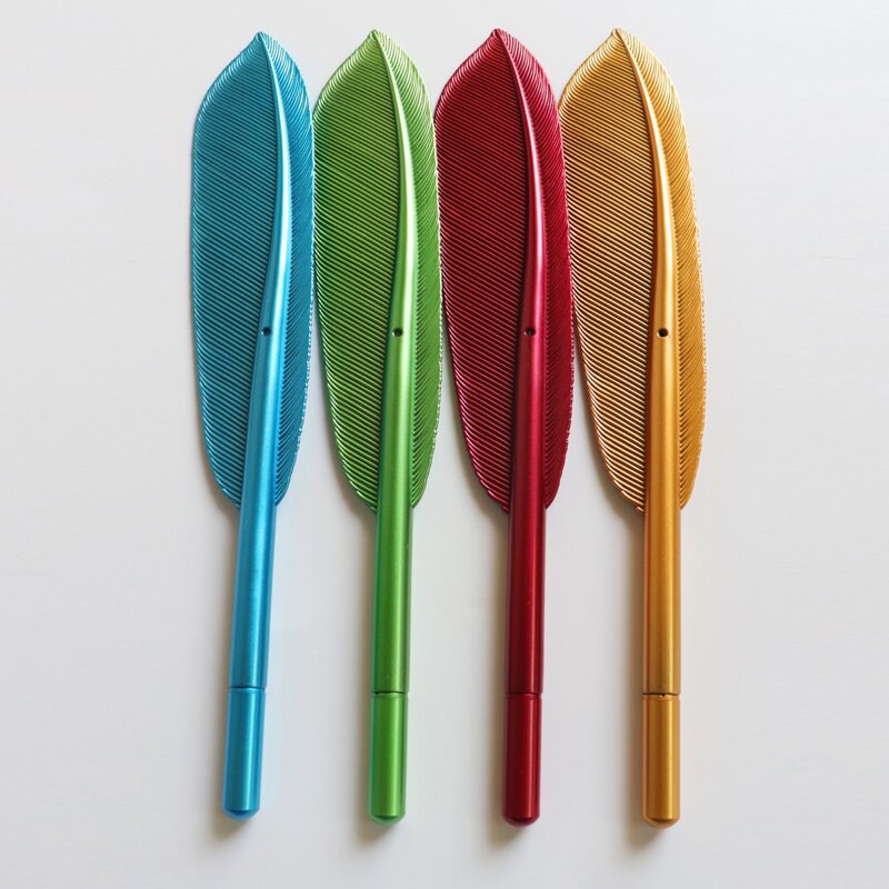 

4pcs Feather Design Ballpoint Pen, Multicolor