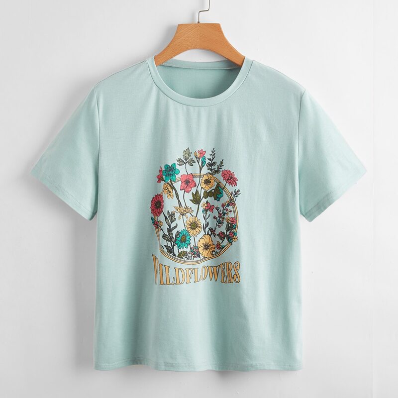 

Letter Floral Graphic Tee, Mint blue