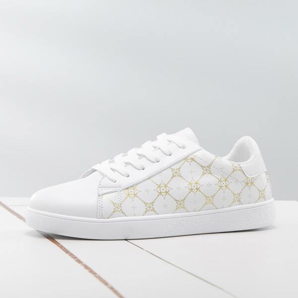 

Geometric Graphic Skate Shoes, White