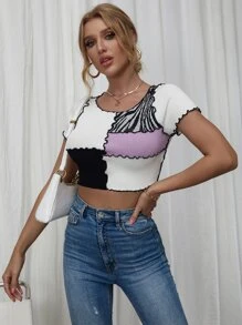 SHEIN MOOSTA Colorblock Contrast Binding Knit Top