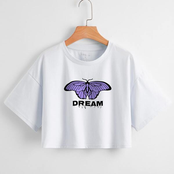 

Letter & Butterfly Crop Tee, White