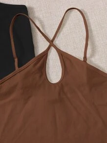 SHEIN EZwear 2 Packs Keyhole Neck Halter Top - Multicolor - View 3