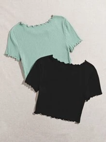 Muchica 2 Packs Lettuce Trim Tee - Multicolor - View 2
