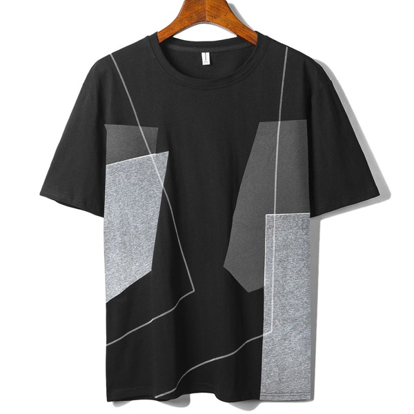 

Men Color Block Topstitching Tee, Black