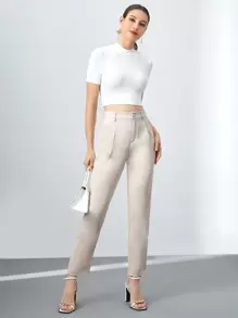 Modelyn Solid Tailored Suit Trousers - Beige - View 4