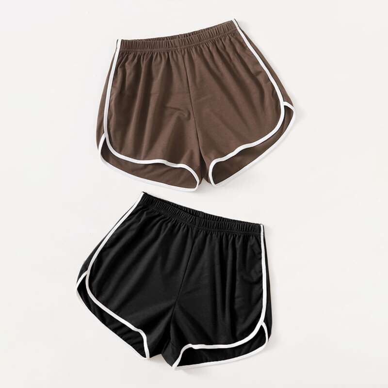 

2pcs Contrast Binding Dolphin Shorts, Multicolor