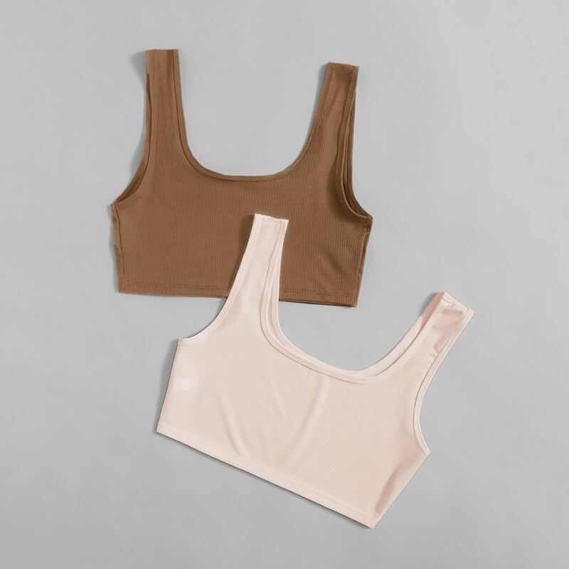

2pcs Solid Crop Ribbed Tank Top, Multicolor