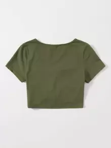 SHEIN EZwear Camiseta con fruncido con cordón unicolor - Verde militar - Ver 2