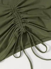 SHEIN EZwear Camiseta con fruncido con cordón unicolor - Verde militar - Ver 5